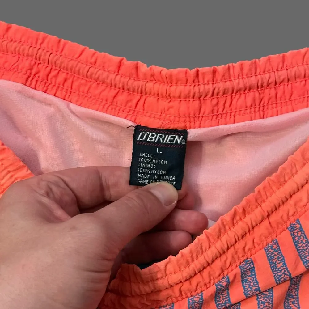 O’Brien VTG 80s 90s Neon Pink Orange Swim Trunks Size 39